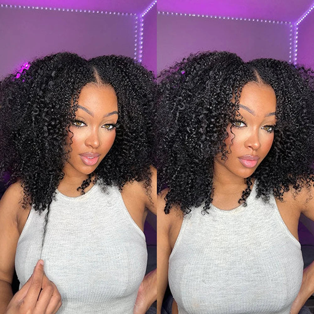200 Density Afro Kinky Curly V Part Wigs Human Hair No Leave Out Kinky Curly V Part Wig For Black Women No Glue Clip In Half Wig