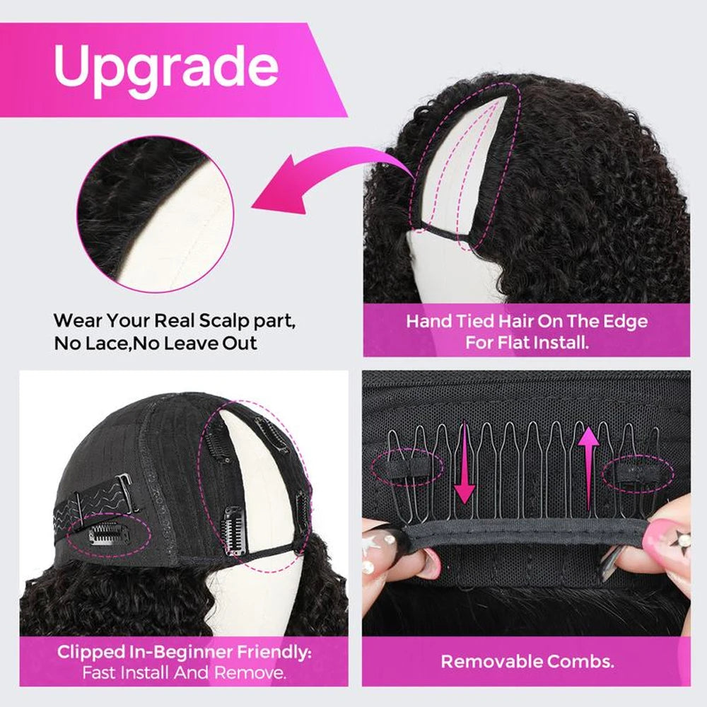 200 Density Afro Kinky Curly V Part Wigs Human Hair No Leave Out Kinky Curly V Part Wig For Black Women No Glue Clip In Half Wig