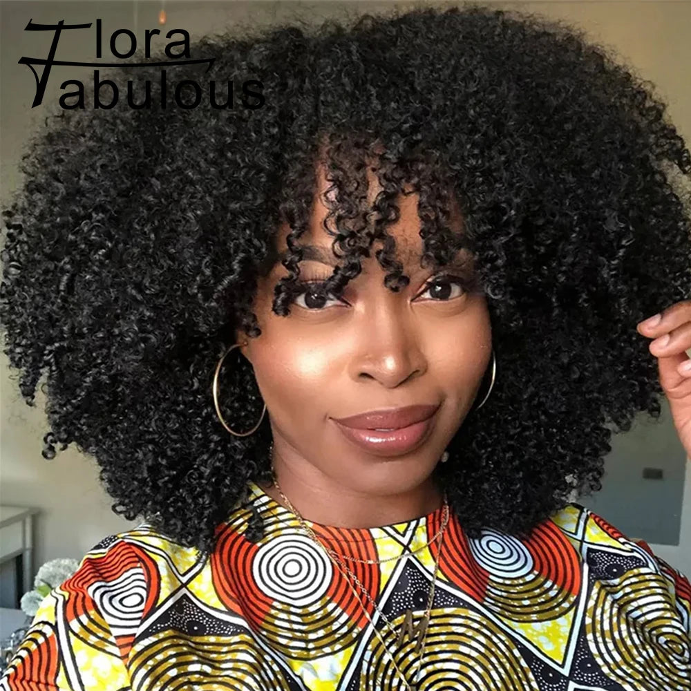 200 Density Afro Kinky Curly V Part Wigs Human Hair No Leave Out Kinky Curly V Part Wig For Black Women No Glue Clip In Half Wig